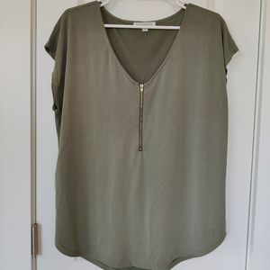 💚Flowy Green Envelope Blouse w/ Front Zipper